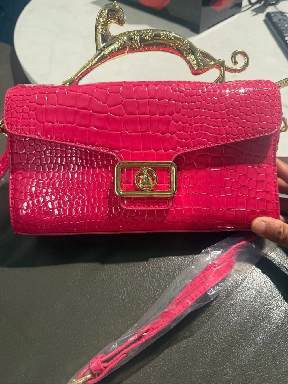 Faux Croc Embossed Crossbody Bag - Hot Pink